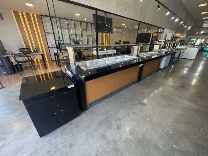 BUFFET REFRIGERADO LINHA VITRA  - PRETO+ BUFFET AQUECIDO  2,00 + MODULO PORTA BALANCA/TALH