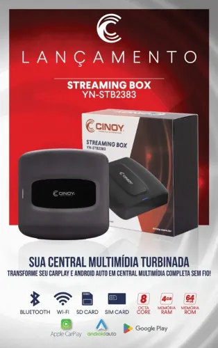 Streaming box Cinoy Octa-core 4+64gb com chip CarPlay e Android Auto sem fio Wi-fi