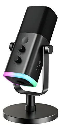 Microfone Dinâmico Gamer Fifine Ampligame Usb Rgb Preto Am8