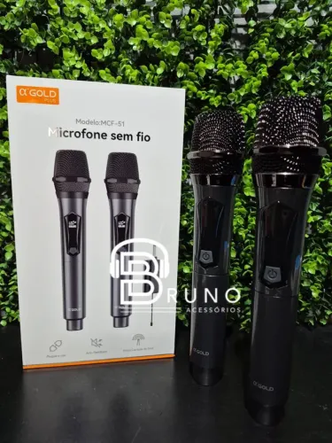 Microfone duplo sem fio recarregável 