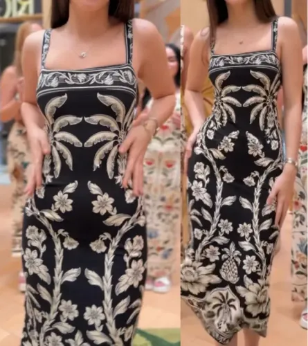 Vestido longo FARM canelado Preto e Branco caneladinho perfeito (PROMOÇÃO)