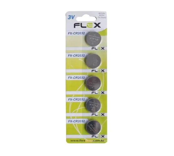 Pilha Bateria, Flex, Botão, CR2032, 3V, Cartela Com 5