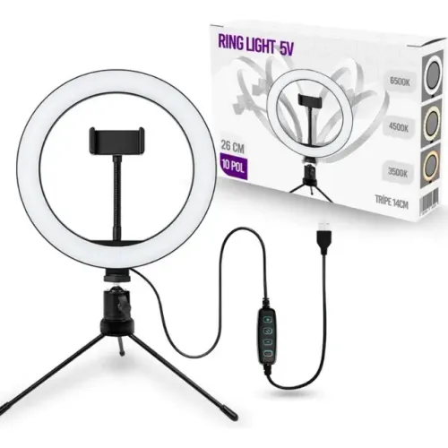 Iluminador Ring Light Youtuber 26cm Led + Tripé Pequeno Mesa