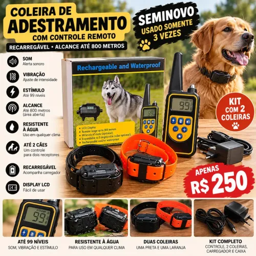 Coleira Adestramento para Cães com Controle + 2 Coleiras - Seminova