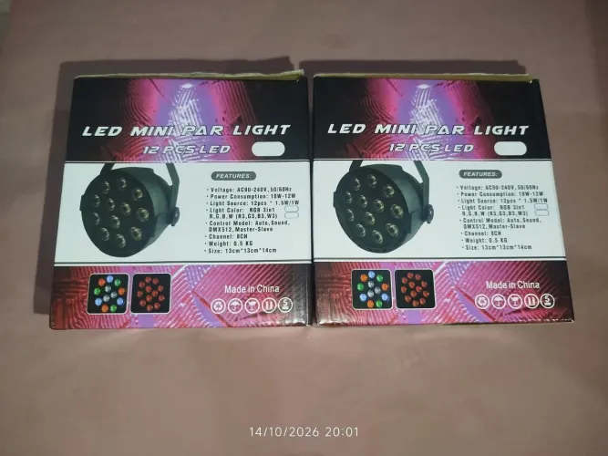 Kit 2 Refletores LED RGB Mini PAR 12 LEDs para Festa e Eventos
