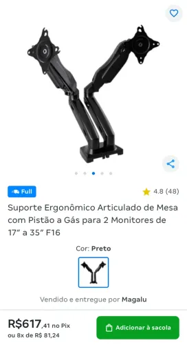 Suporte ergométrico articulado para 2 monitores