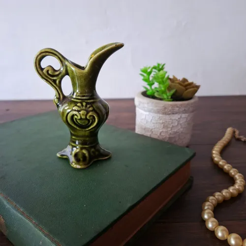 Antiga Ânfora Pequena em Verde Vitrificado 10x7