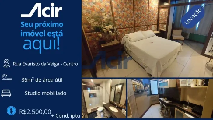 Studio mobiliado para alugar, 36m² por R$ 2.500,00/mês - Centro - Rio de Janeiro/RJ