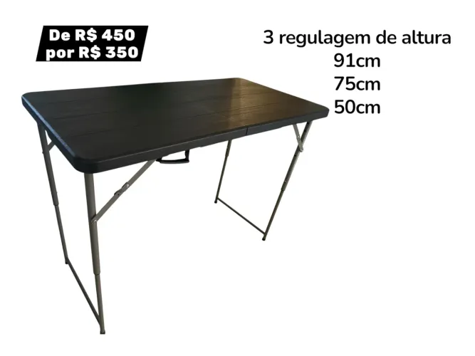 Mesa portátil maleta 91cm de altura X 1,20mt comprimento - preta - nova