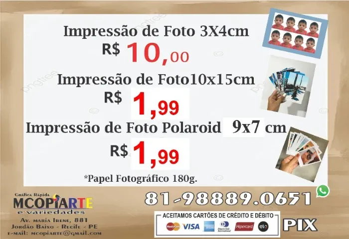 fotos 3x4cm Polaroid 7x9cm e foto 10x14cm 15x20cm papel fotográfico