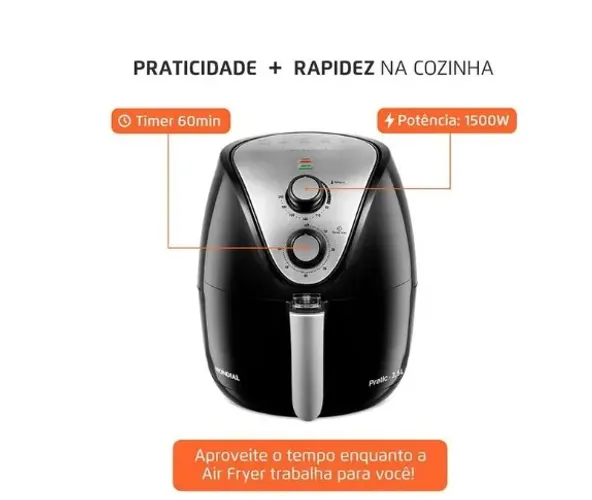 Fritadeira Elétrica Sem Óleo Air Fryer Mondial AF-30 Family Inox IV 3,5l - Preta - 220V