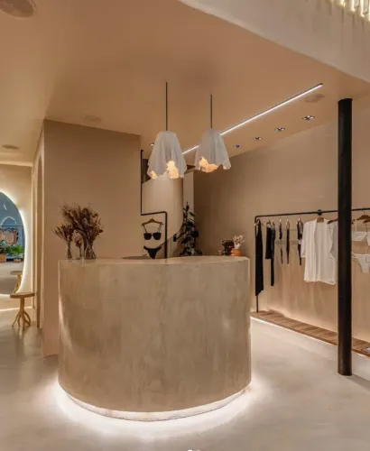 Balcão De Atendimento Orgânico Em Drywall Revestido E Led (Usado)