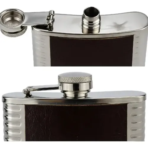 Cantil Metálico De Bolso Vodka Pequeno Inox Bebida Cor Marrom-escuro Crocodilo