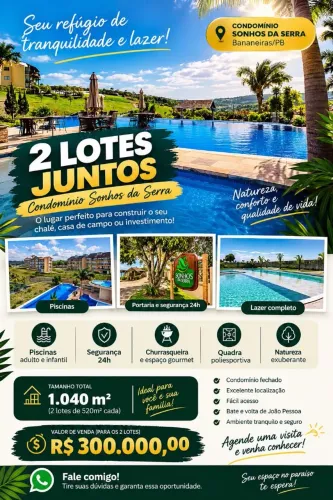 2 lotes Sonhos da Serra - Bananeiras