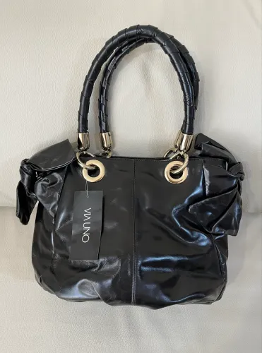 Bolsa couro vitelo preto VIAUNO novo 