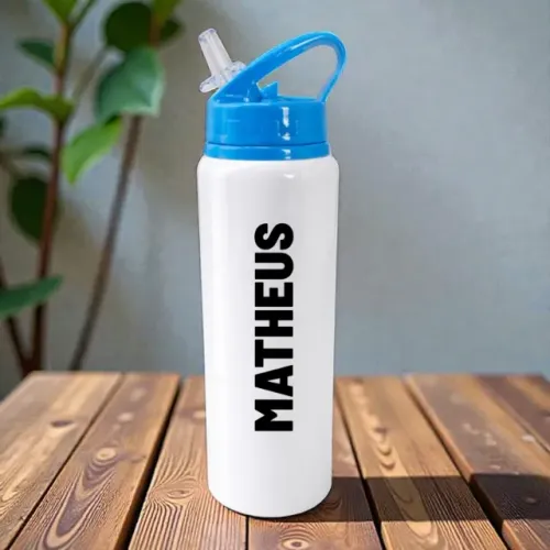 Squeeze de Aluminio Branco Bico Azul c/ Alça - 600ml