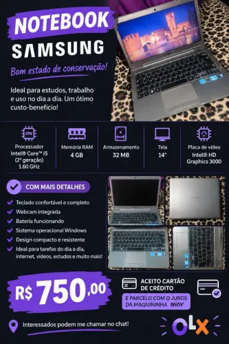 NOTEBOOK SAMSUNG - R$ 750,00