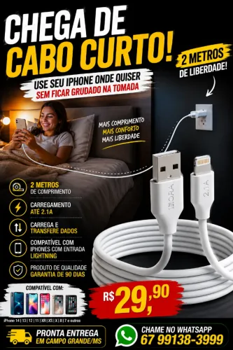 Cabo Carregamento Rápido Sincronização Dadod iPhone Usb 2.0 Lightning Carga Rápida 2.1A 2M