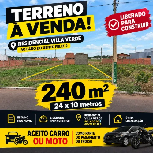 Vendo Terreno - Aceito CARRO ou MOTO ou ÁGIO DE CASA