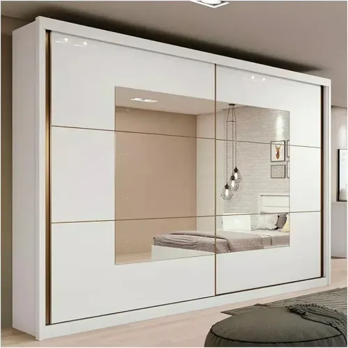 Guarda-roupa Casal com Espelho 2 Portas de Correr 6 Gavetas