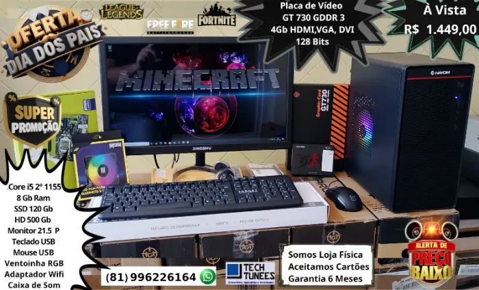 PC Computador - Core i5 (8 Gb Ram-SSD 120, HD 500 - Monitor 21.5 - Caixa Som - Promoção !!