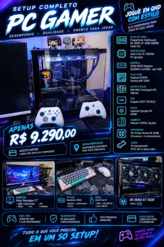? PC GAMER COMPLETO RX 9060 XT 16GB + i5-12600K + 32GB DDR5 + Monitor QHD 165Hz