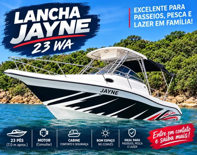 Cota de lancha cabinada para pesca e passeio