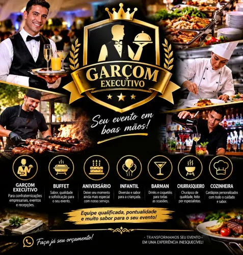 Buffet com barman,garçom,churrasqueiro e cozinheira