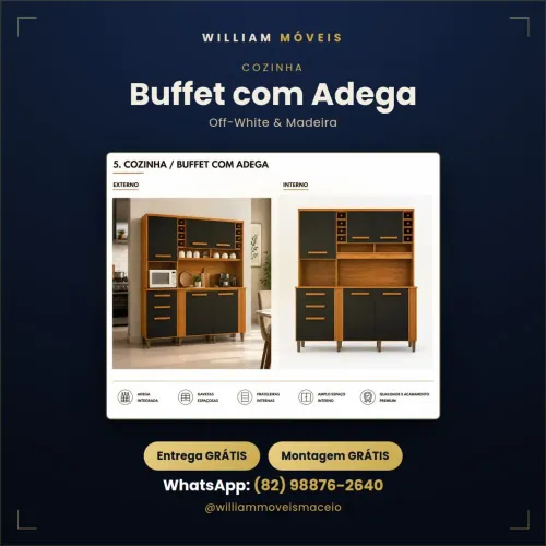 Armário Cozinha Preta com Adega Integrada | Entrega Grátis Maceió<br>