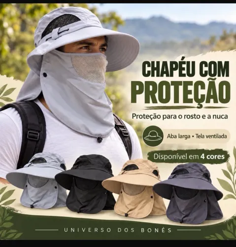 Chapéu Unissex Aba Larga com Protetor UV para Pesca Trilha e Atividades