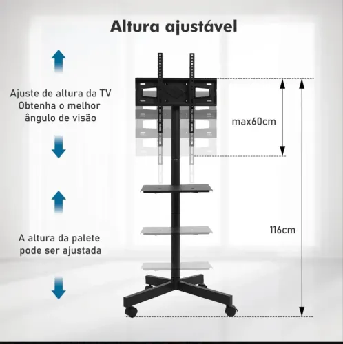 Suporte Pedestal para TV com Rodízios 23? a 60? | Bandeja para Notebook