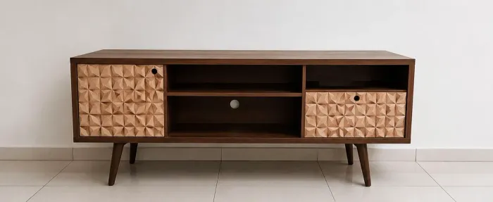 Rack retrô com porta e gavetão