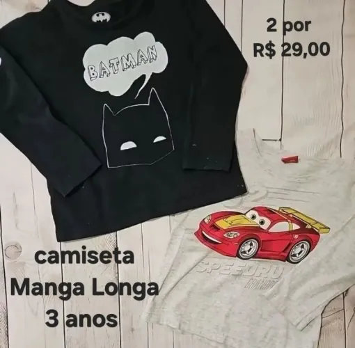 Camiseta manga longa, 3 anos, menino, Relâmpago e Batman