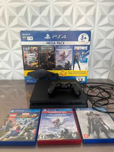PS4 Slim 1TB + Controle + Jogos + Caixa Original