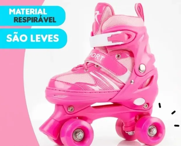 patins roller in-line 4 rodas silicone ajustável 31 ao 42 cor rosa claro 39 42