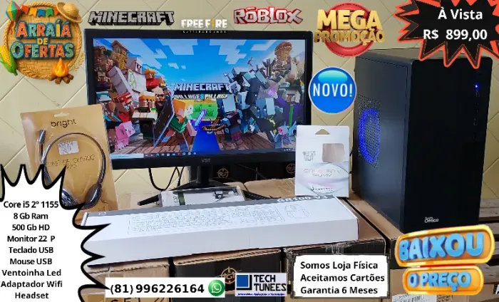 Promoção - PC Computador -Core i3, Core i5, Core i7 (8 Gb Ram-SSD 120, HD 500 - Monitor 22