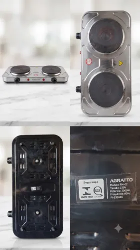 Fogão Elétrico de Mesa Agratto 2 Bocas Inox 2000W 220V - Super Rápido