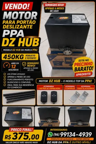 MOTOR PARA PORTÃO DESLIZANTE PPA DZ HUB 450 KG