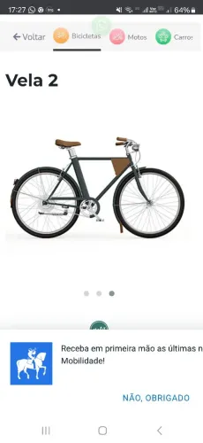 Bicicleta eletrica Vela 2 cor Coral
