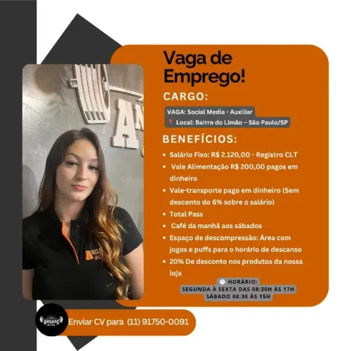 Oportunidade de emprego - SOCIAL MEDIA - Auxiliar de Marketing