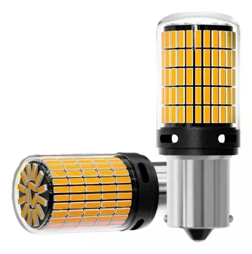 Par Lâmpada LED Seta Moto BA15S 144 LEDs Luz Âmbar Pisca 21W