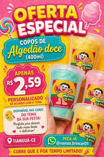 Algodão doce no copo 400ml Personalizado