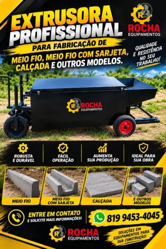 Extrusora profissional para fabricação de meio fio, sarjeta e calçada.