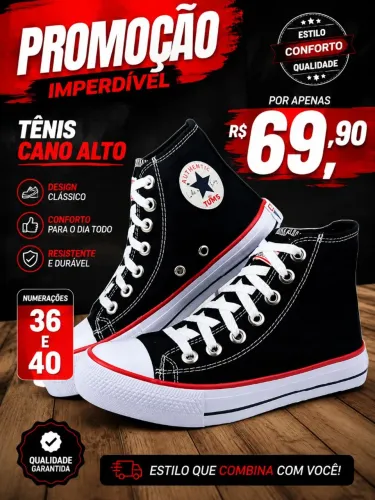 Tênis cano alto preto tradicional