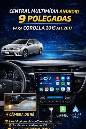 Central Multimídia Android 9 Polegadas do Corolla 2015 até 2017 + Moldura + Câmera de Ré 