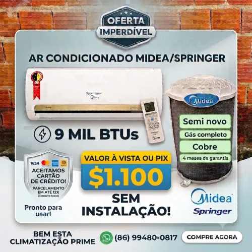 Ar condicionado Midea de cobre 9 mil BTUs