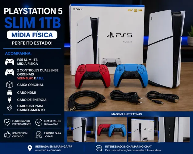 PlayStation 5 Slim 1TB Mídia Física + 2 Controles Originais