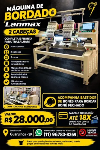 Máquina de bordado Lanmax 2 cabeças
