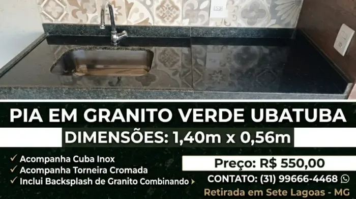 Pia de Cozinha- Granito Verde Ubatuba