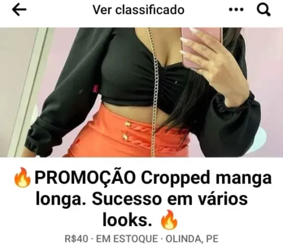 Promoção - Cropped Preto Manga Longa. Sucesso em vários looks. (Última Peça)